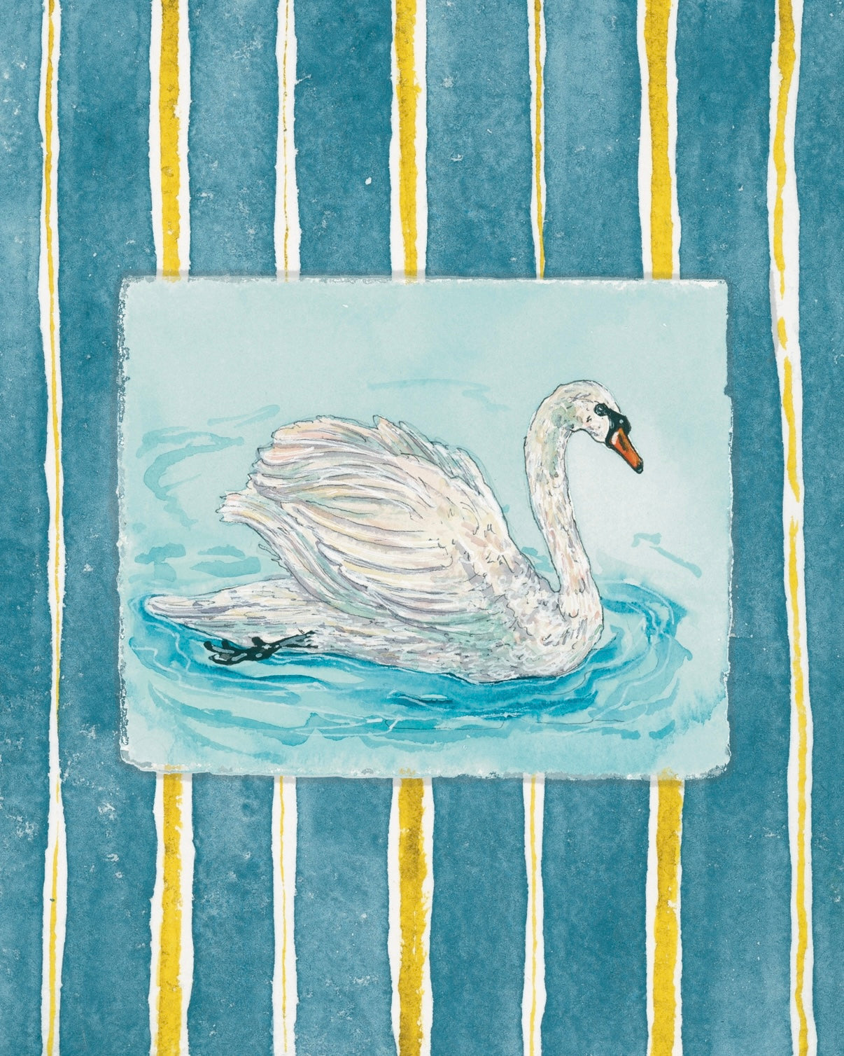 Swan with Blue and Green Stripes Fine Art Print
