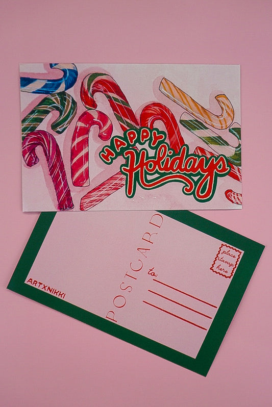 "Happy Holidays" Candy Canes Postcard