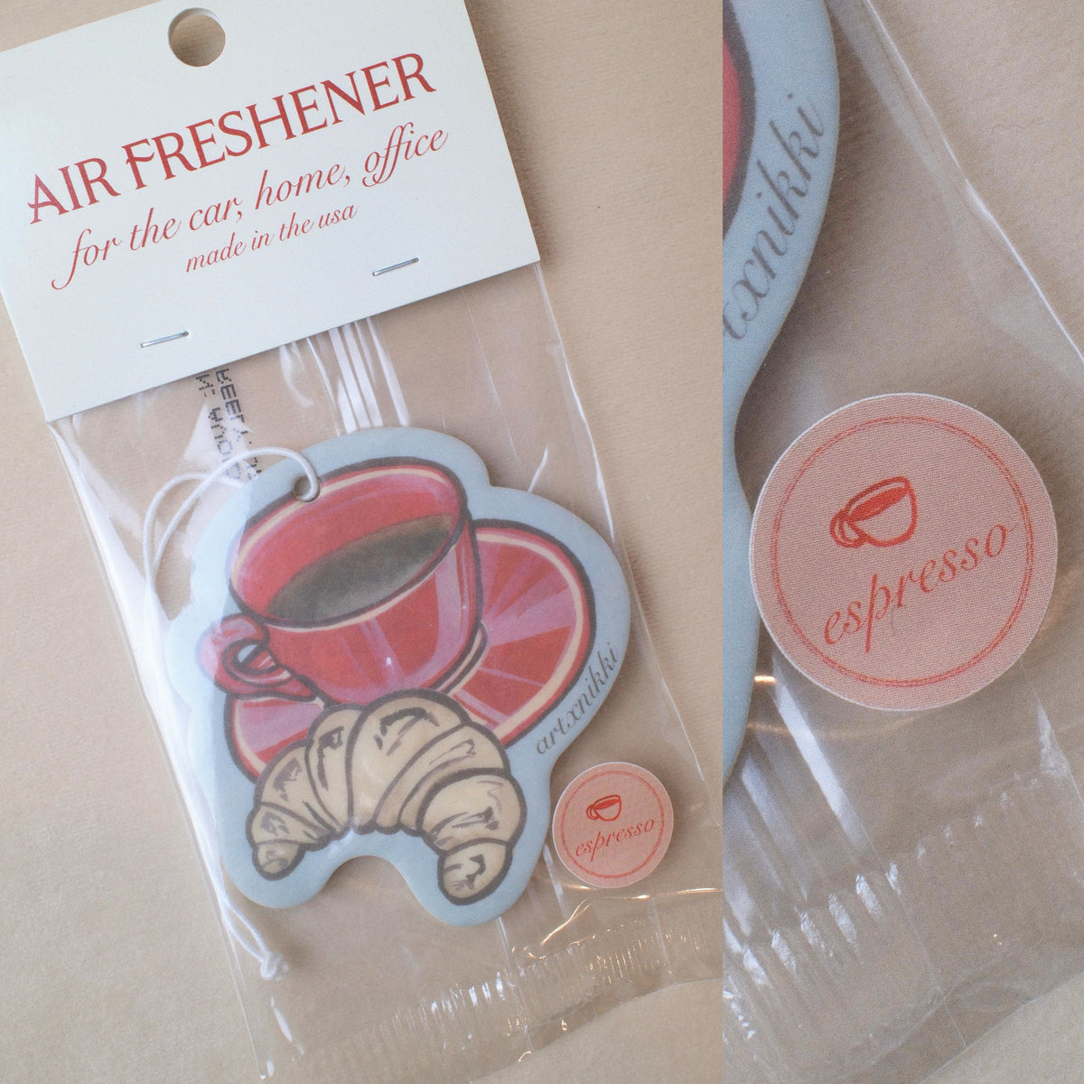 Coffee and Croissant Car Air Freshener (espresso scent)