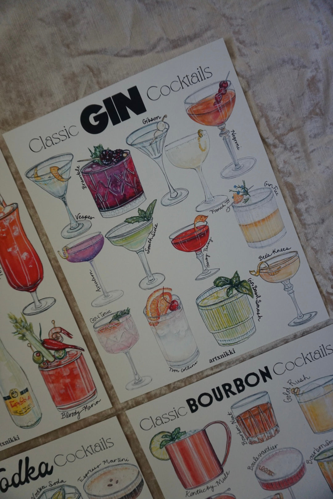 Classic Gin Cocktails Chart Art Print