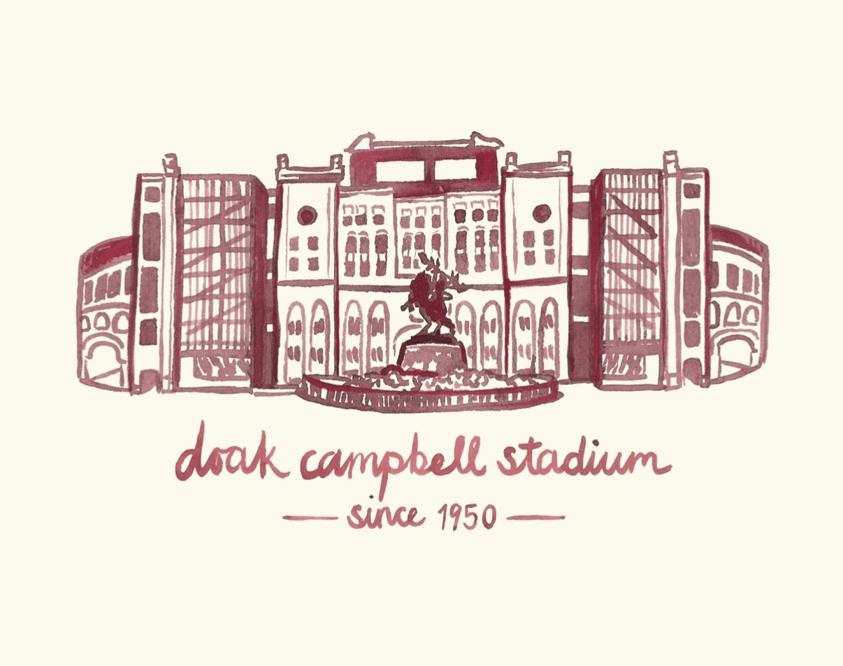 FSU Doak Campbell Stadium Garnet Line Illustration Art Print