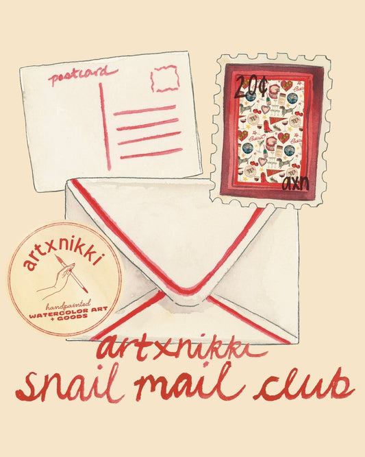 artxnikki Snail Mail Club: Monthly Post Card and Sticker Subscription