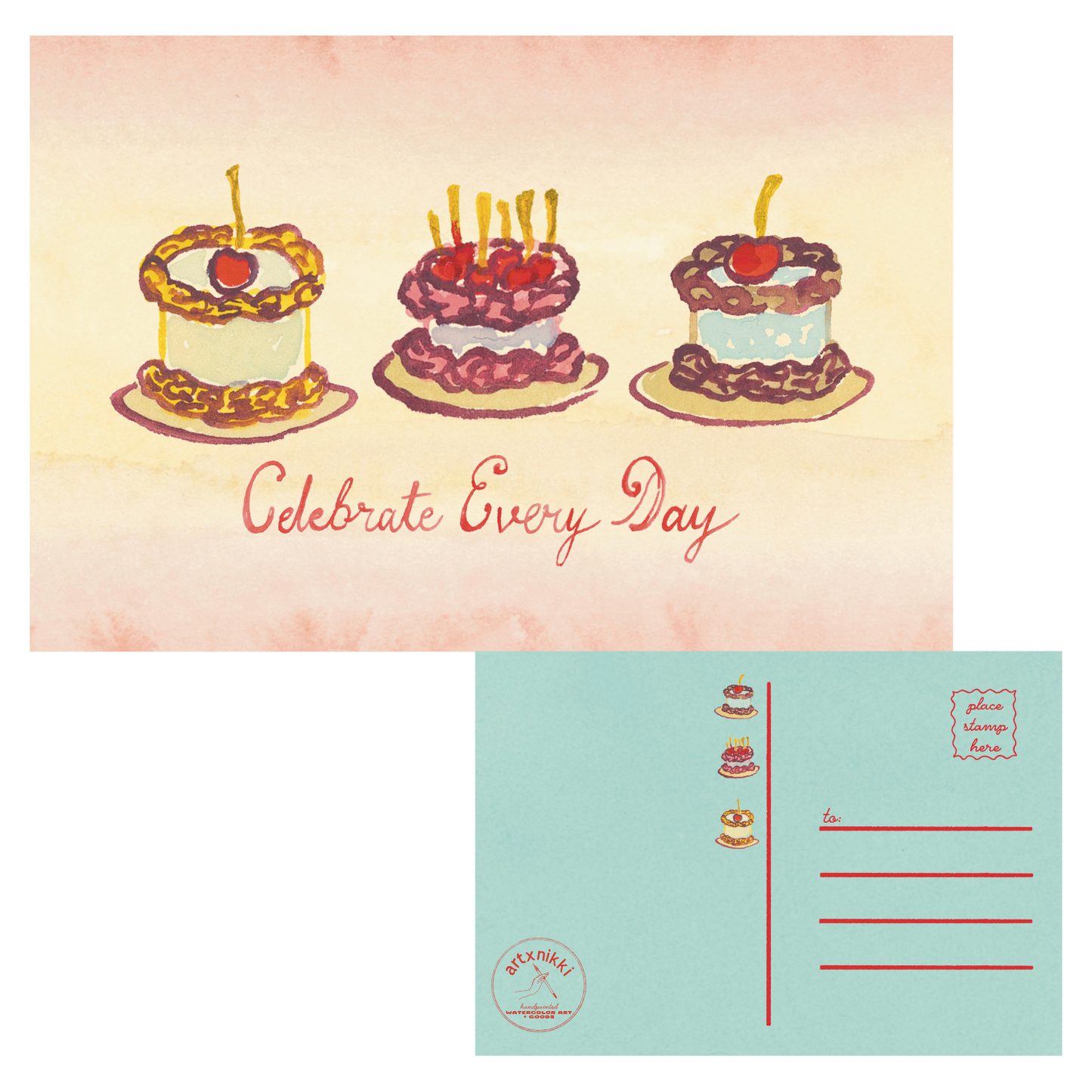 “Celebrate Every Day” Cakes Postcard