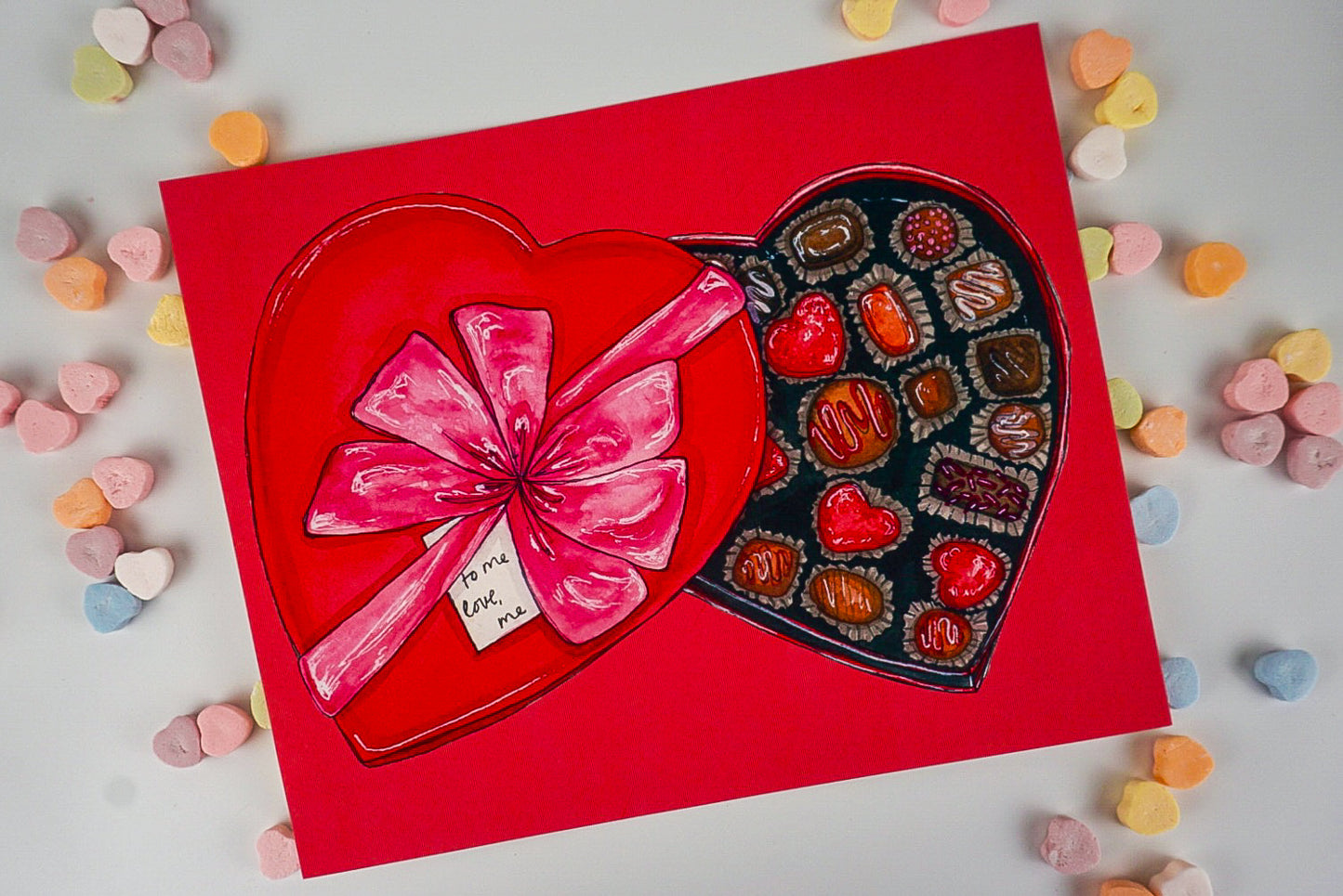 "to me, love me" Valentine Chocolates Art Print