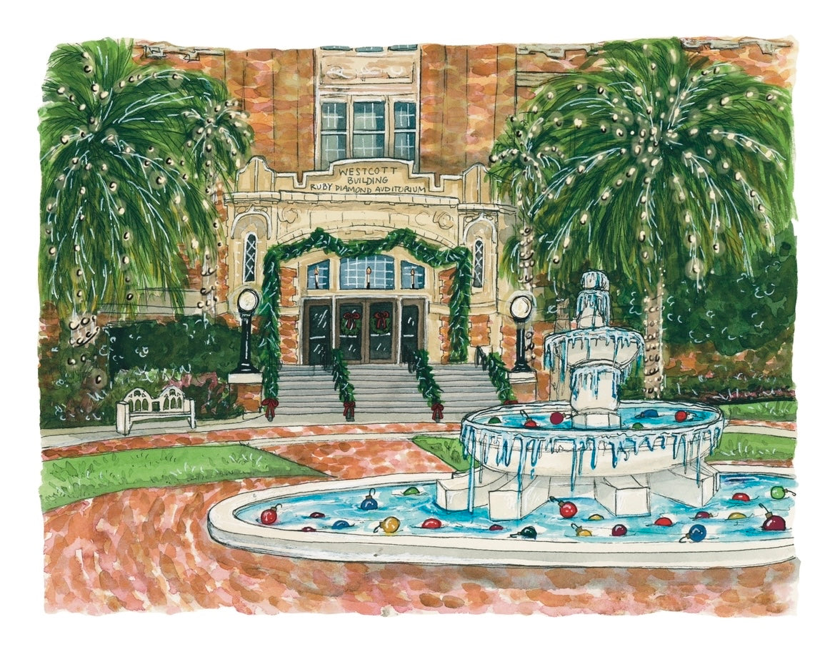 FSU Holiday Westcott Fountain Print