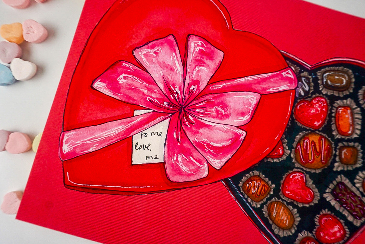 "to me, love me" Valentine Chocolates Art Print