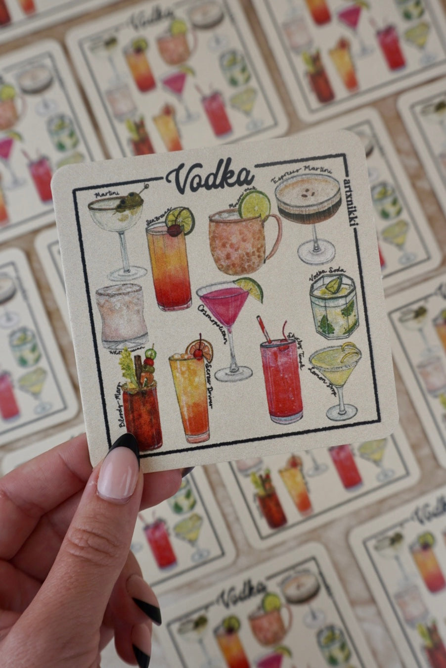 Classic Cocktail Variety Coaster Set of 4  (Bourbon, Gin, Vodka, Tequila)