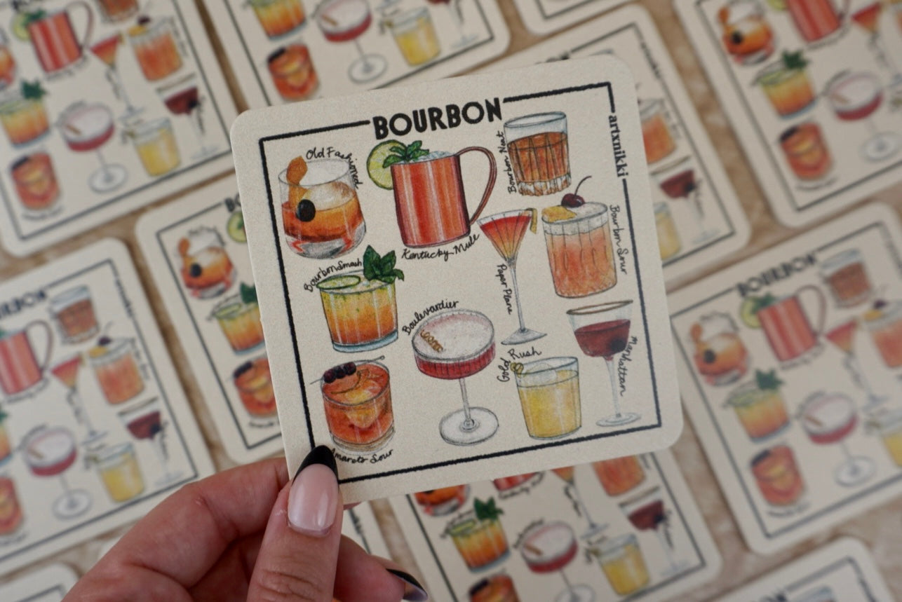 Classic Cocktail Variety Coaster Set of 4  (Bourbon, Gin, Vodka, Tequila)