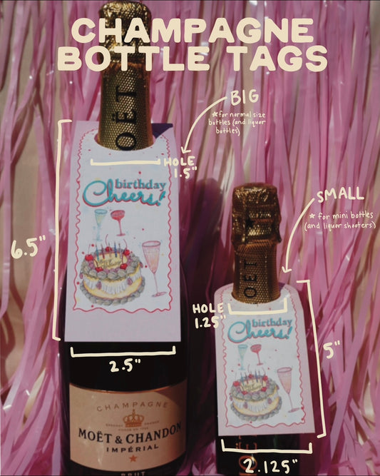 "Birthday Cheers!" Champagne Bottle Tag