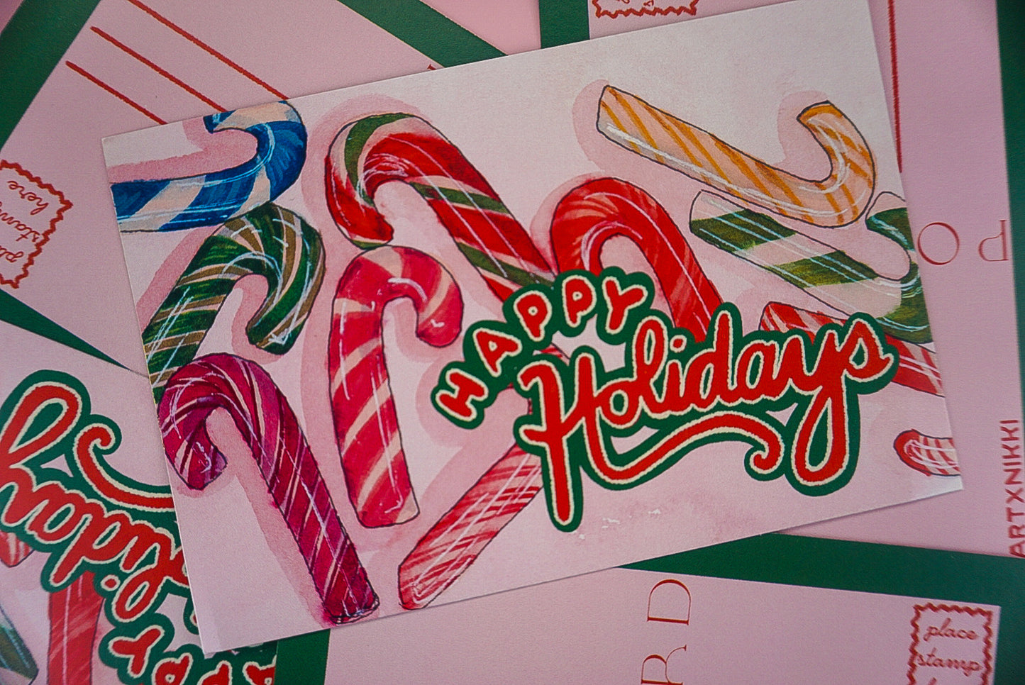"Happy Holidays" Candy Canes Postcard