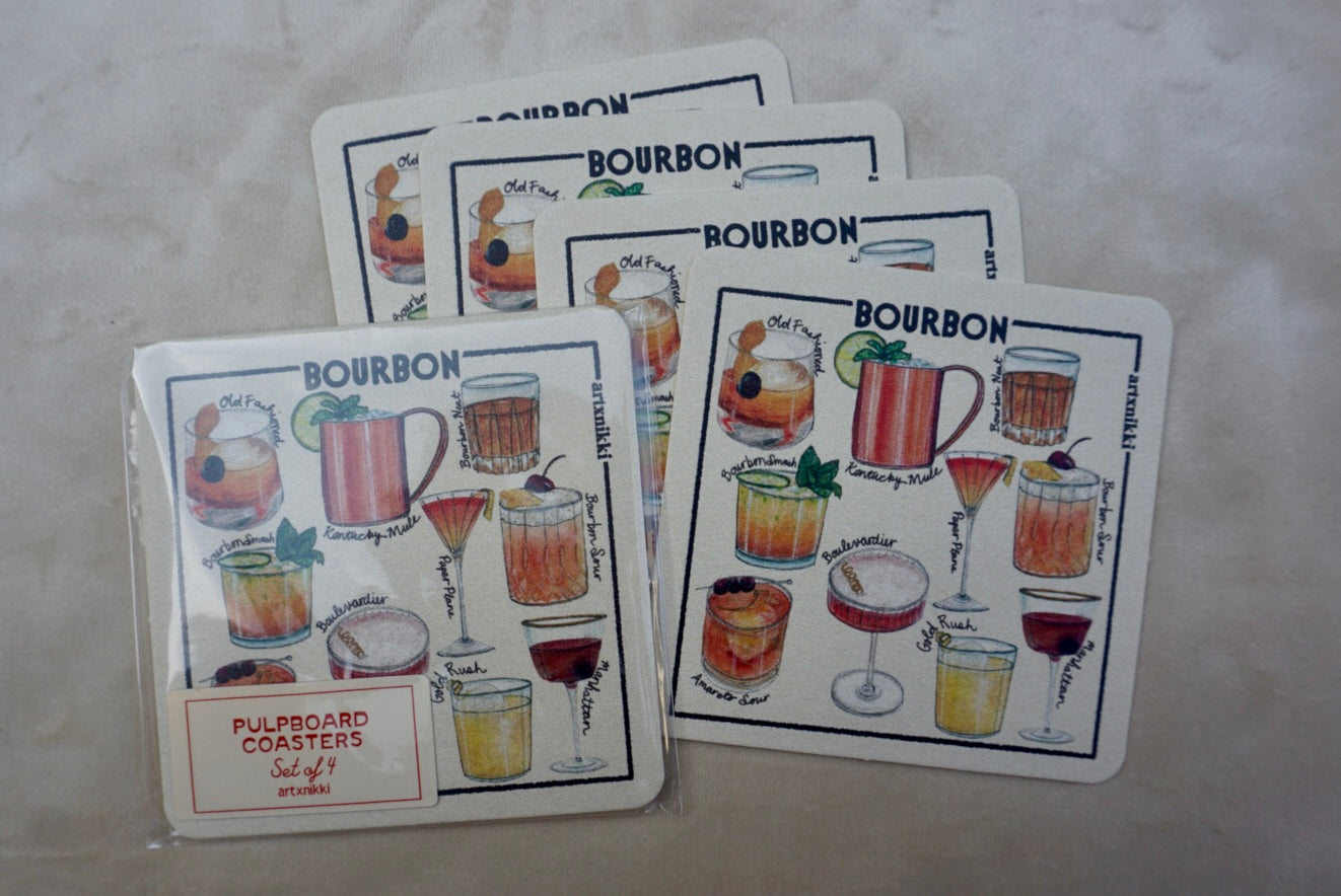 Classic Bourbon Cocktail Coaster Set of 4