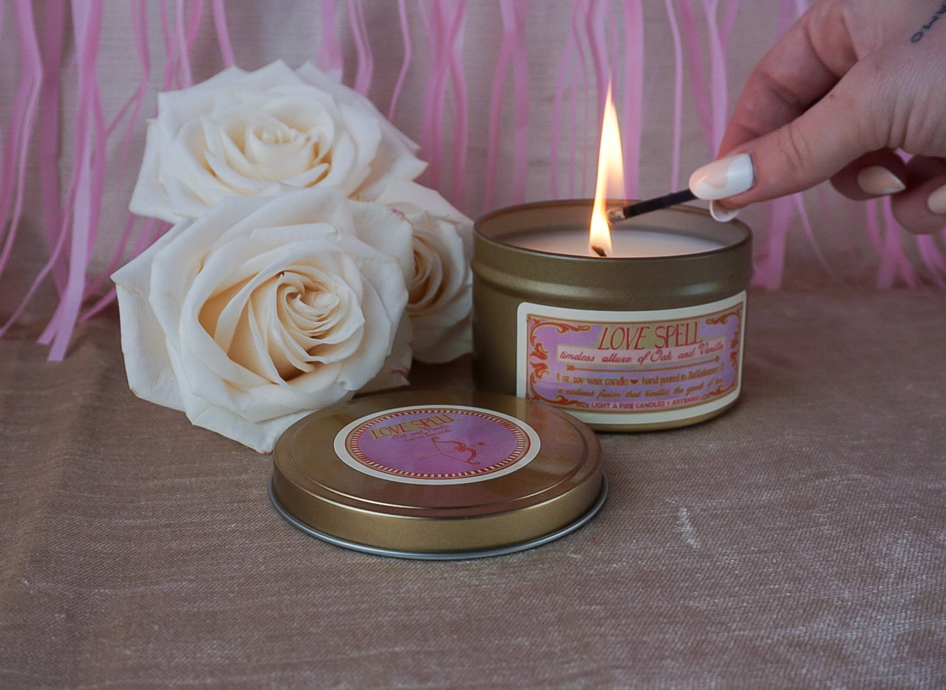 "Love Spell" 8 oz. Soy Wax Candle: Oak and Vanilla