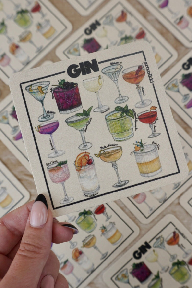 Classic Cocktail Variety Coaster Set of 4  (Bourbon, Gin, Vodka, Tequila)