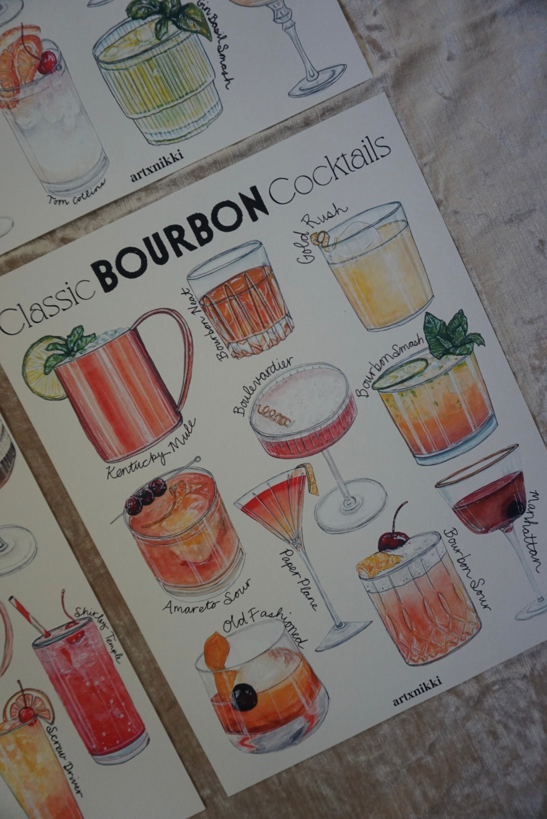 Classic Bourbon Cocktails Chart Art Print