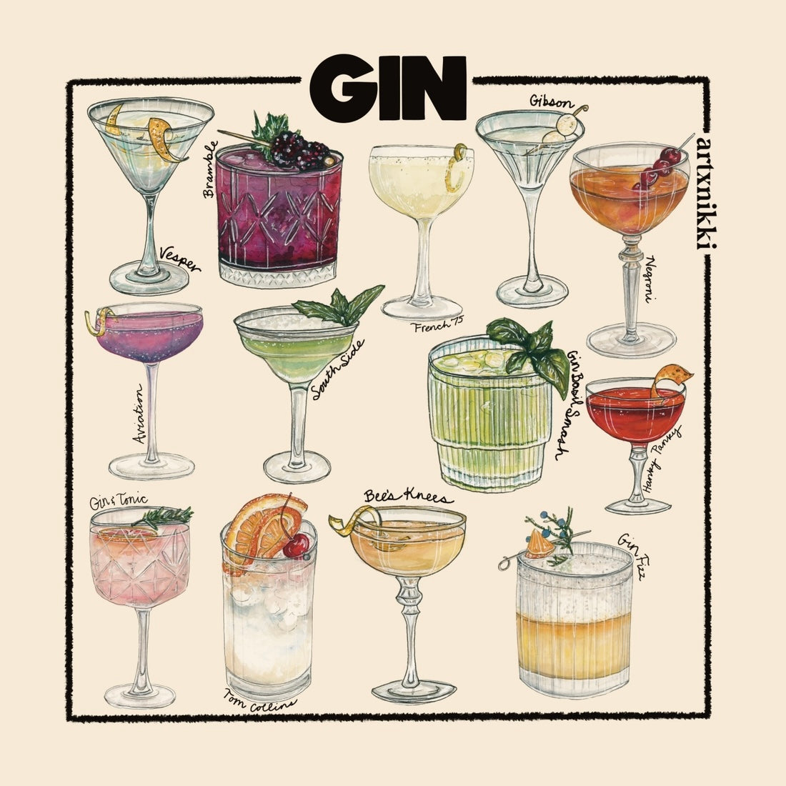 Classic Gin Cocktail Coaster Set of 4