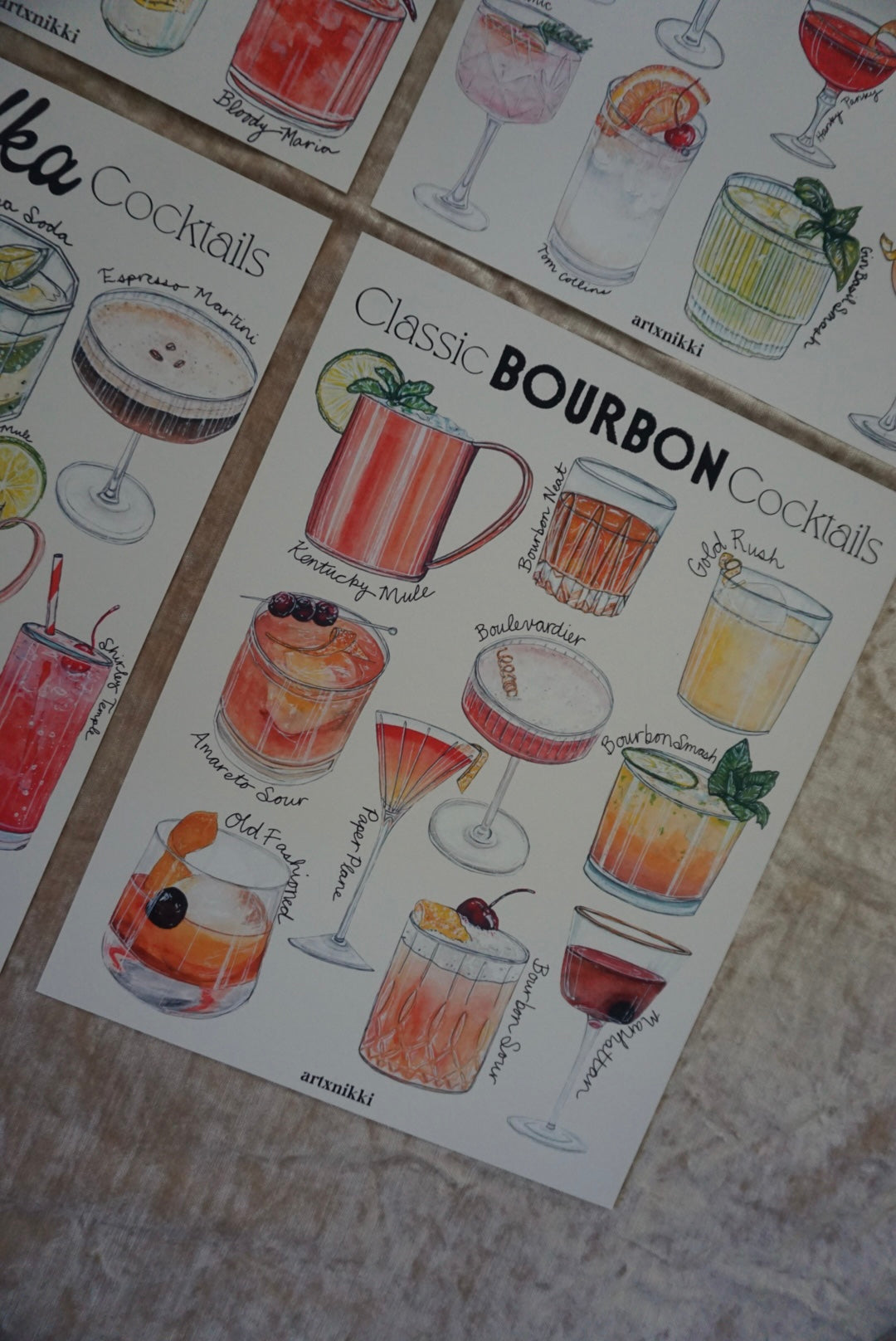 Classic Bourbon Cocktails Chart Art Print