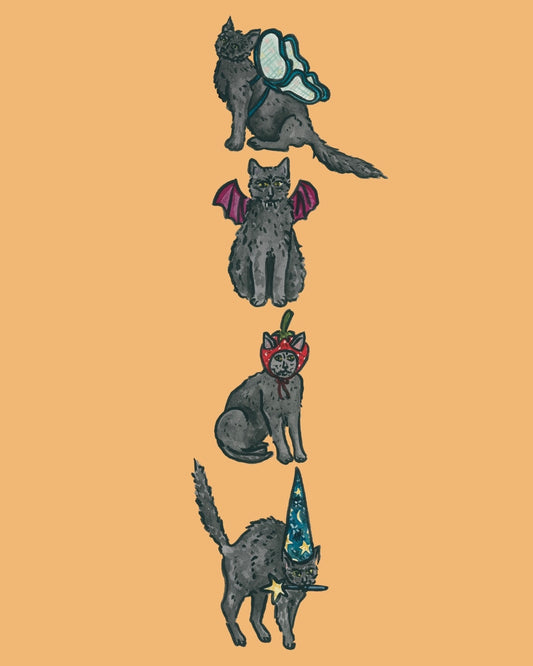 Halloween Kitties: Black Cats in Costumes Fine Art Print