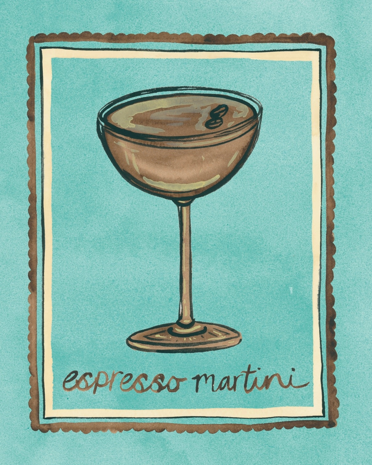 Blue and Brown Espresso Martini Cocktail Art Print
