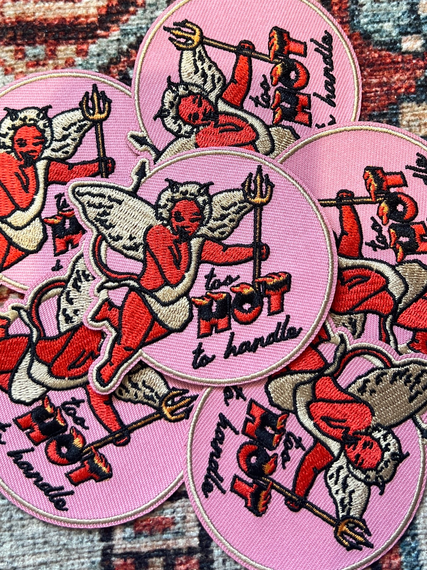 “too HOT to handle” cheeky devil Iron On Patch