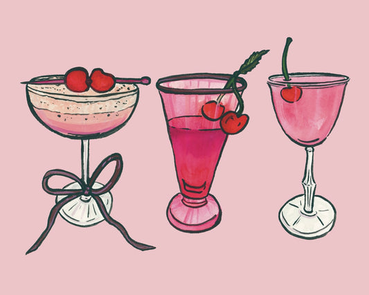 Cherry Cheers! Pink Cocktails Art Print