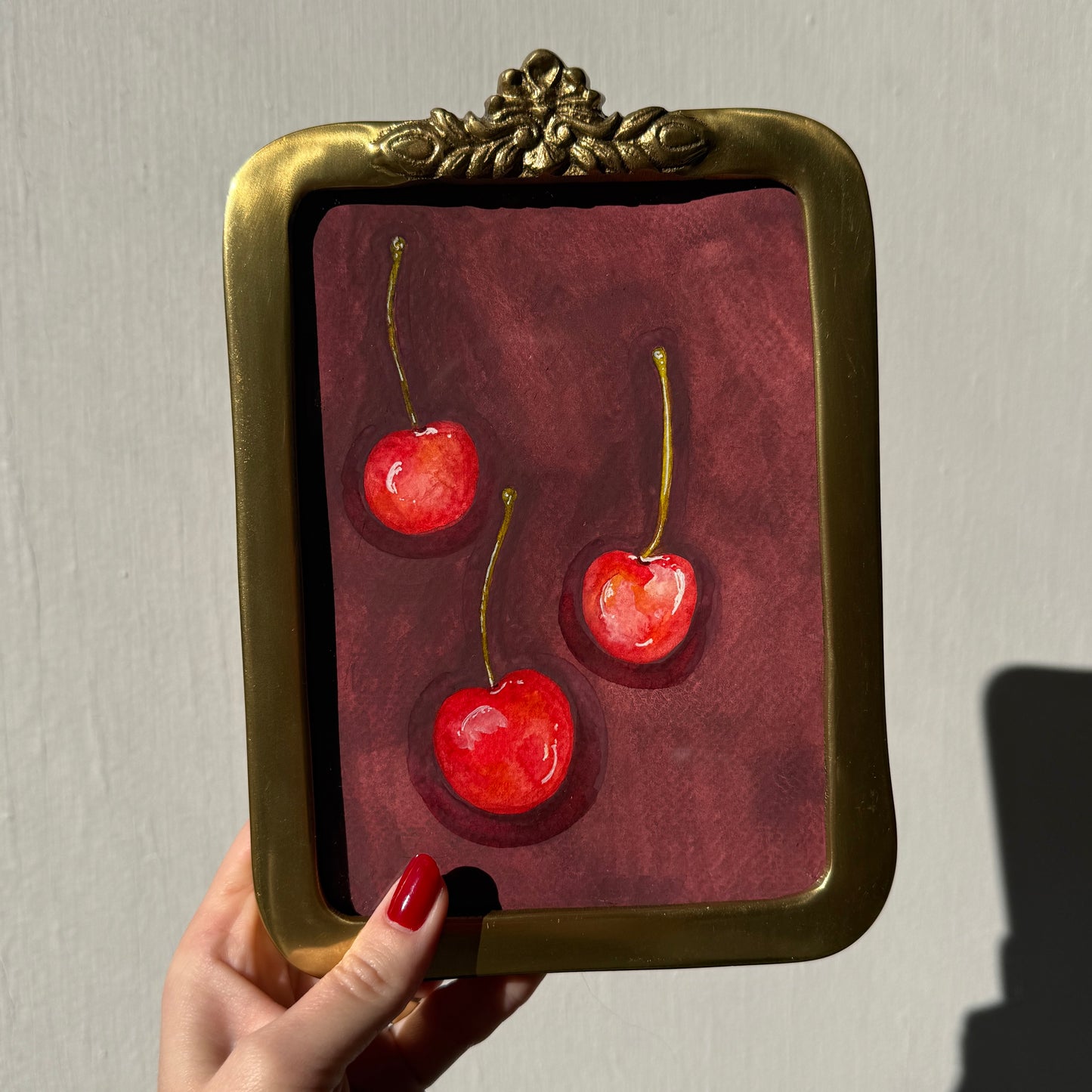 Cherry Studies: Framed Original Watercolor Paintings