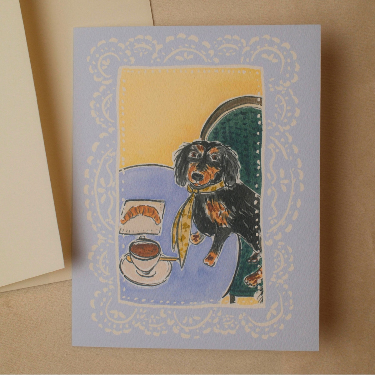 Café Dachshund Greeting Card
