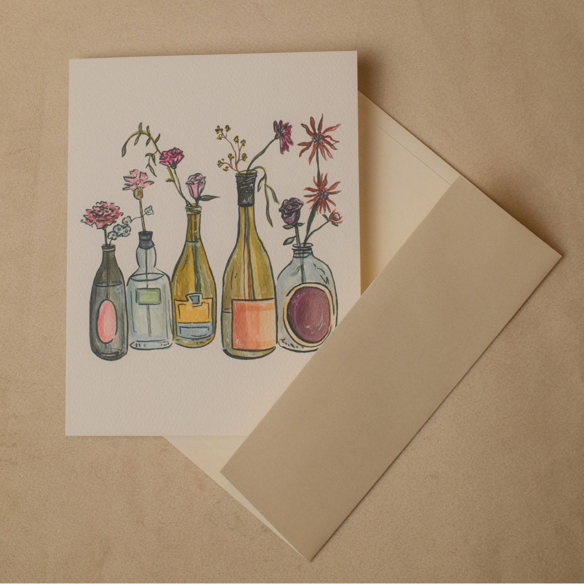 Wine and Flowers Greeting Card