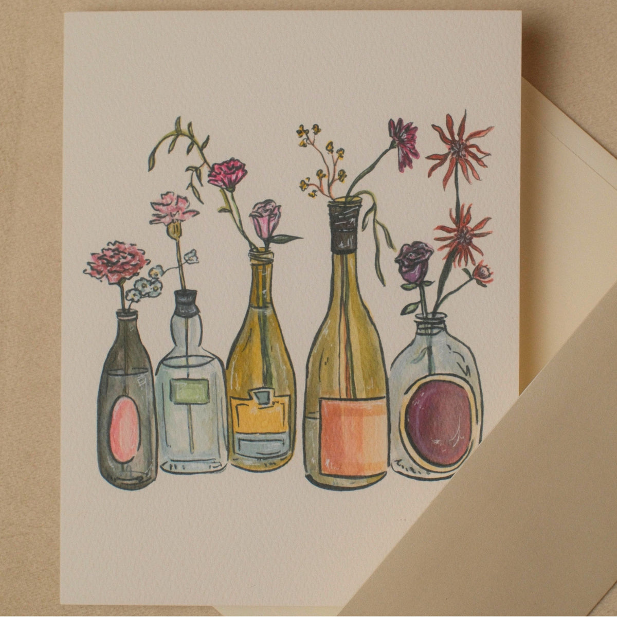 Wine and Flowers Greeting Card