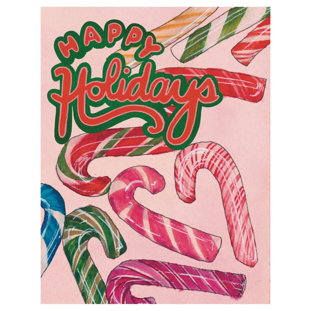Vintage Candy Canes "Happy Holidays" Holiday Card + Envelope