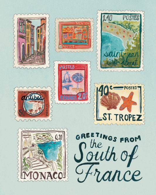 Greetings from the South of France Stamp Fine Art Print