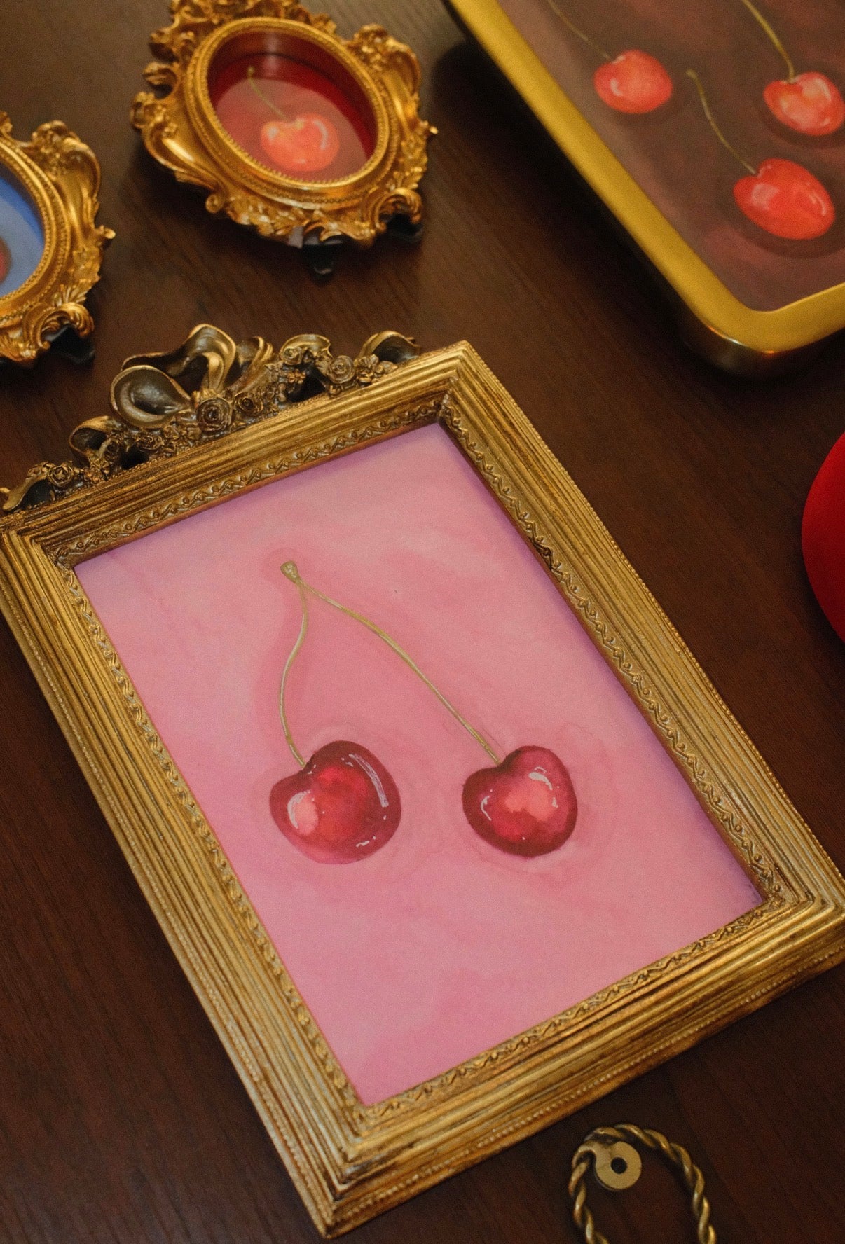 Cherry Studies: Framed Original Watercolor Paintings