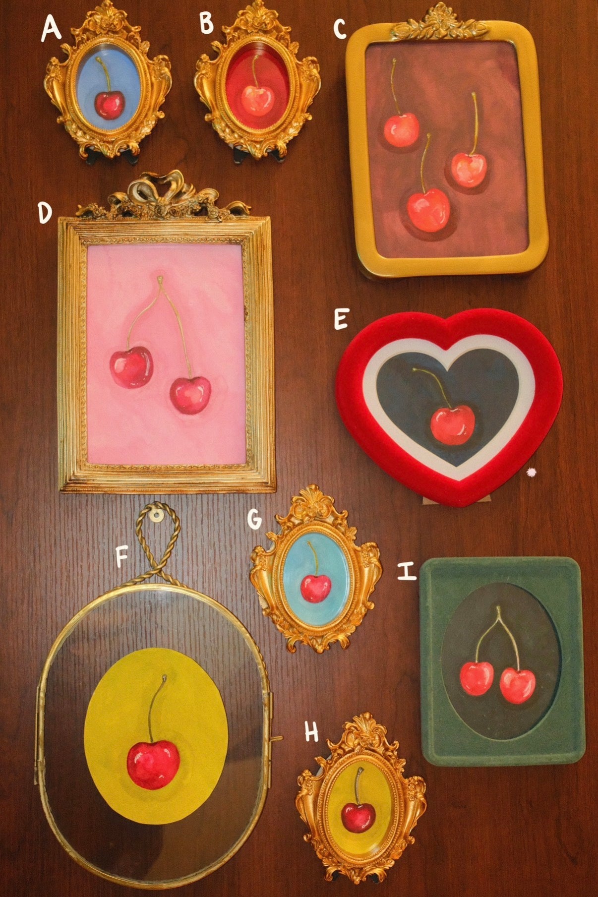 Cherry Studies: Framed Original Watercolor Paintings