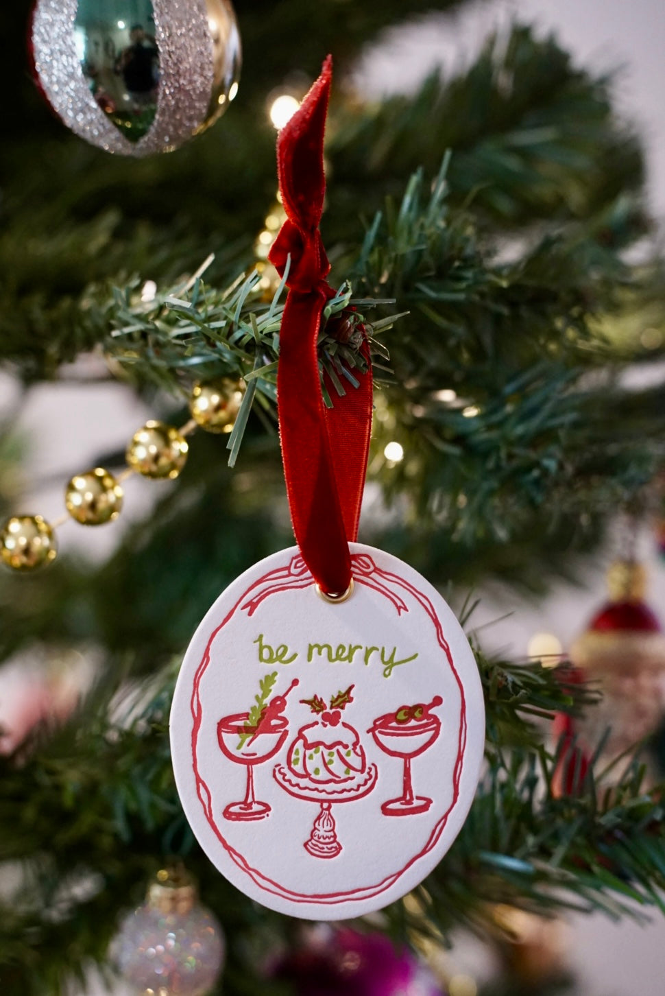 "Be Merry" Letterpress Holiday Ornament / Gift Topper