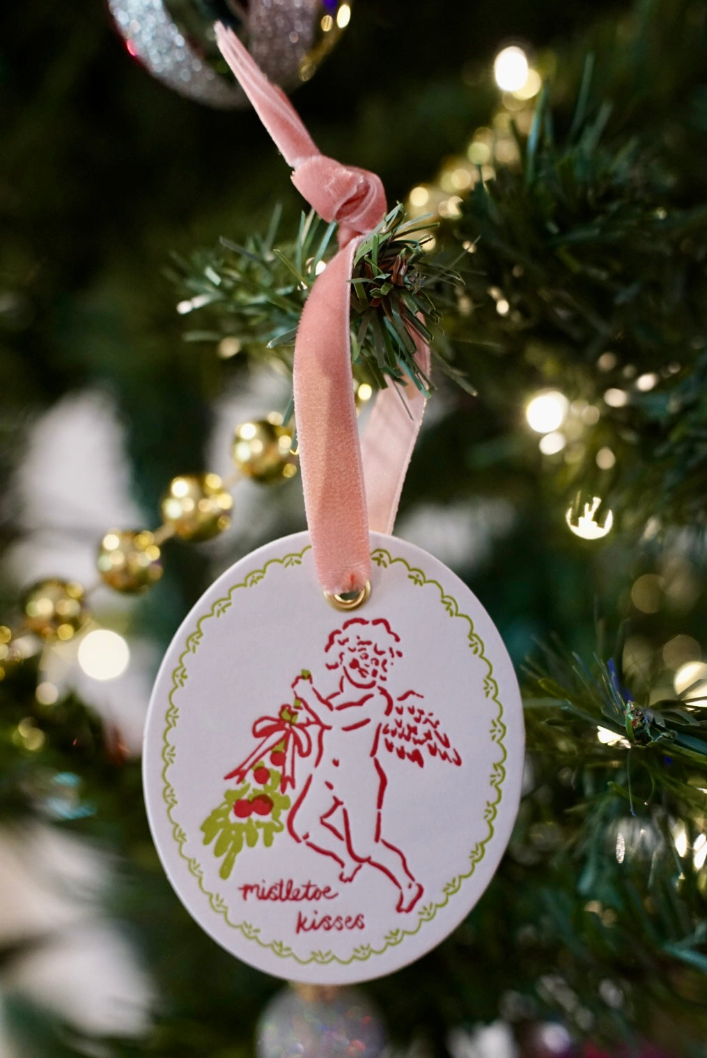 "Mistletoe Kisses" Letterpress Holiday Ornament / Gift Topper