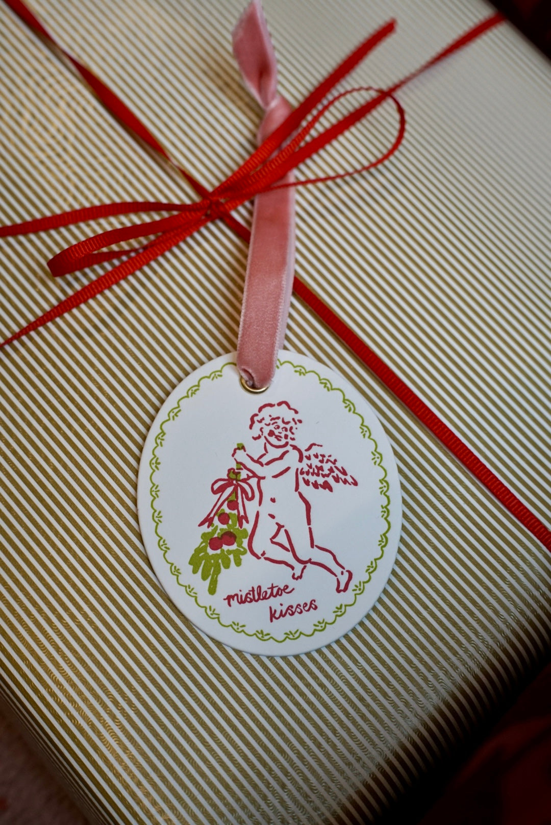 "Mistletoe Kisses" Letterpress Holiday Ornament / Gift Topper