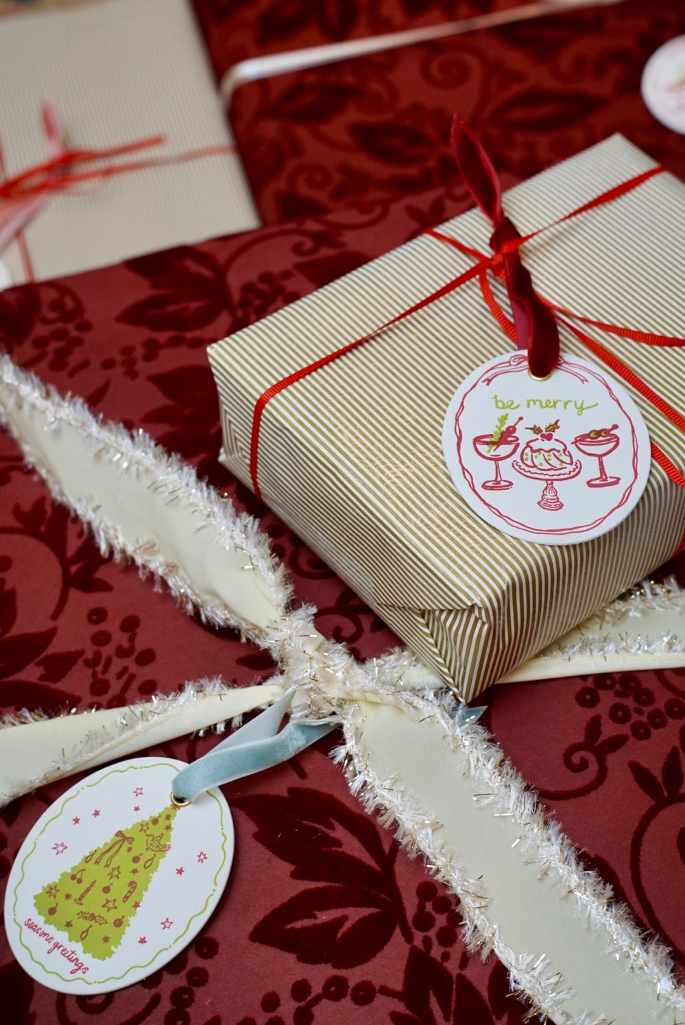 "Seasons Greetings" Letterpress Holiday Ornament / Gift Topper