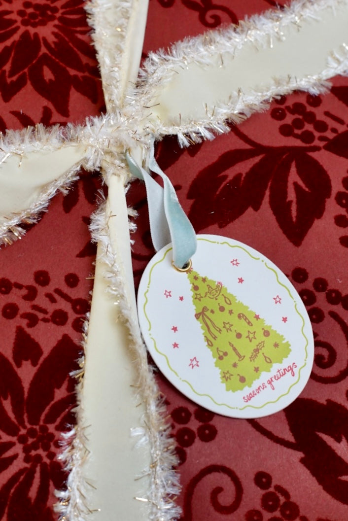 "Seasons Greetings" Letterpress Holiday Ornament / Gift Topper