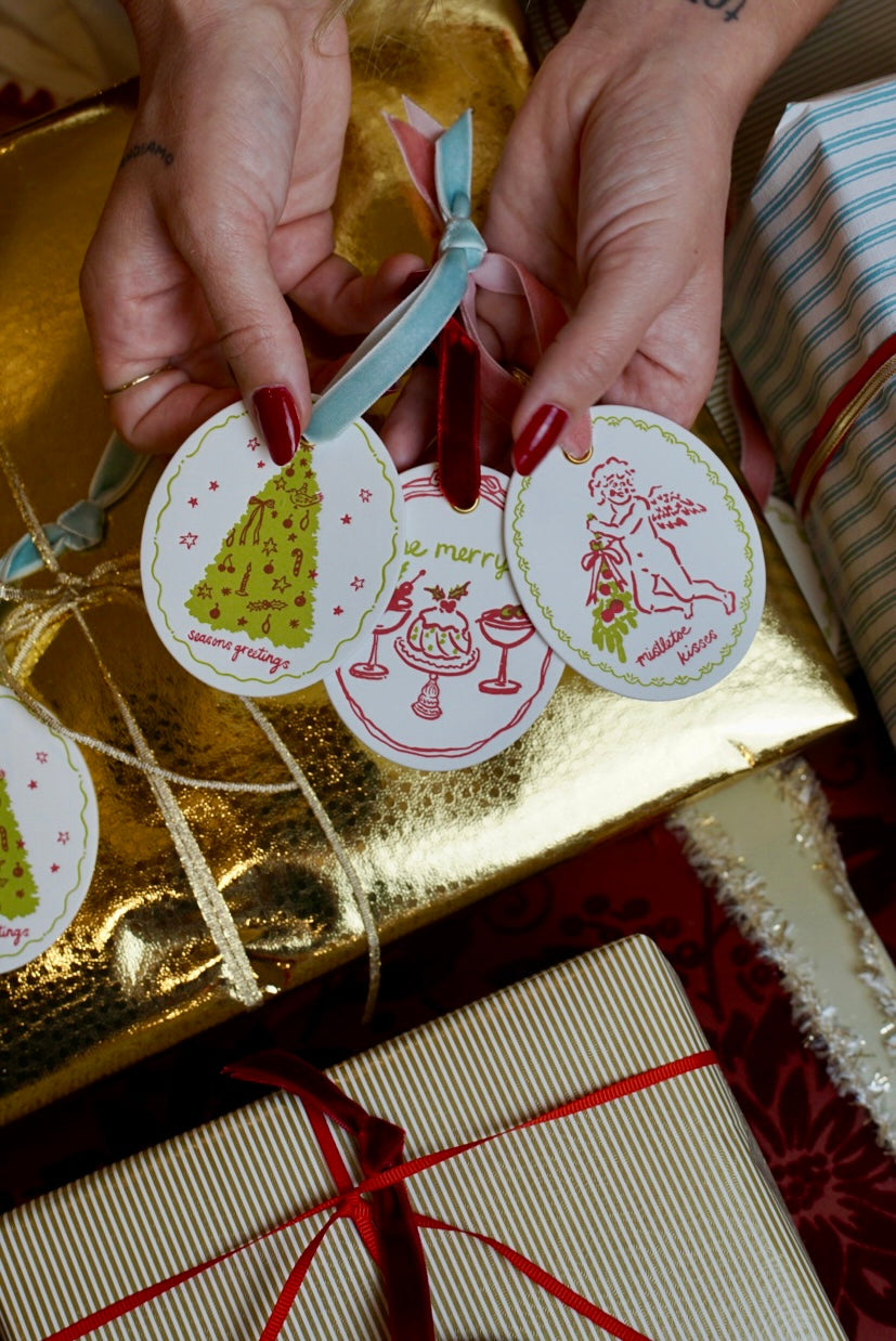 "Seasons Greetings" Letterpress Holiday Ornament / Gift Topper