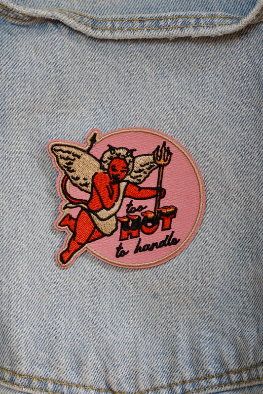 “too HOT to handle” cheeky devil Iron On Patch