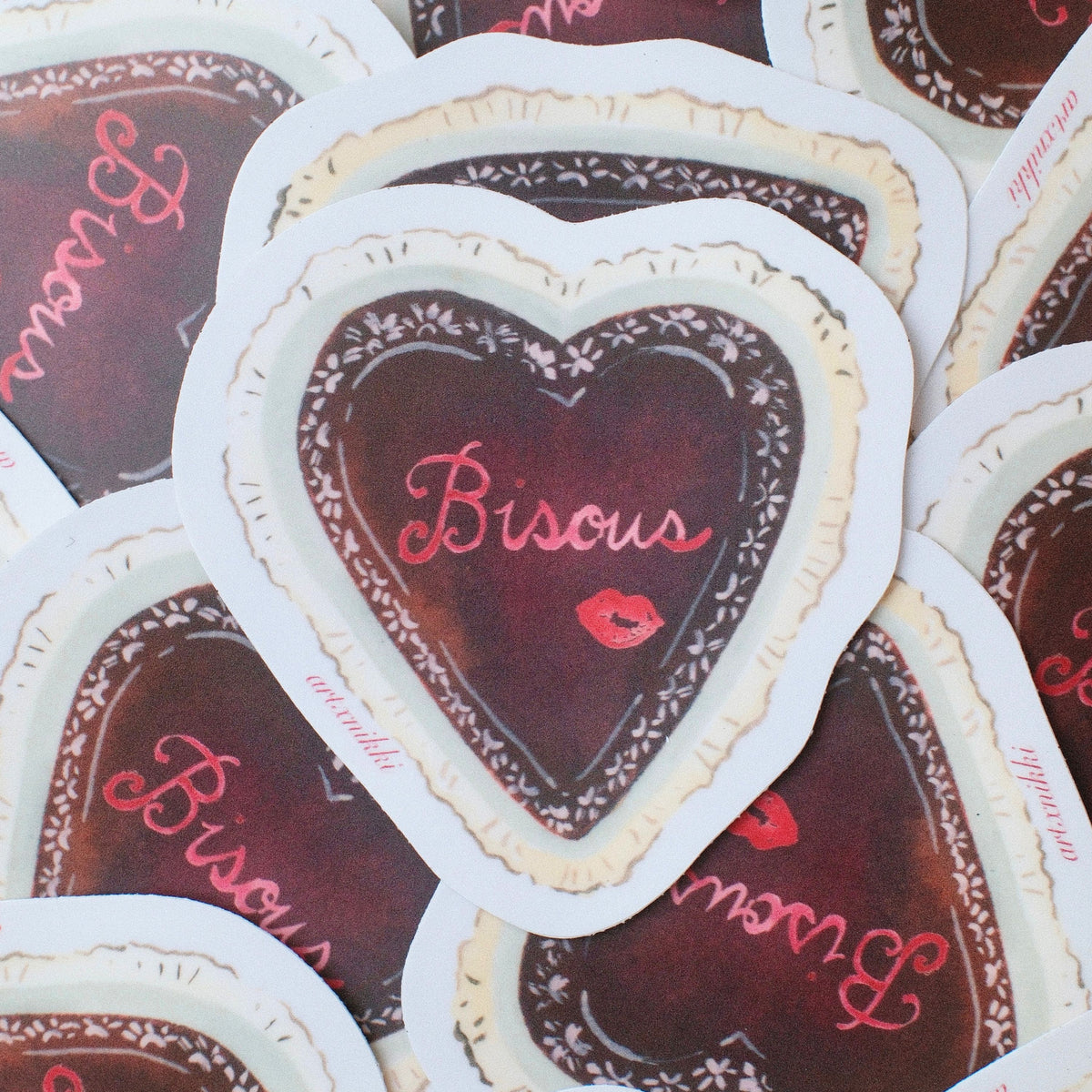 "Bisous" Lace Heart Sticker