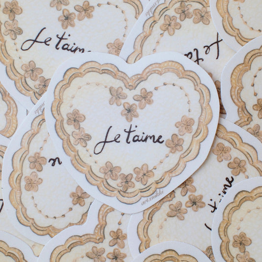 "Je t'aime" Lace Heart Sticker