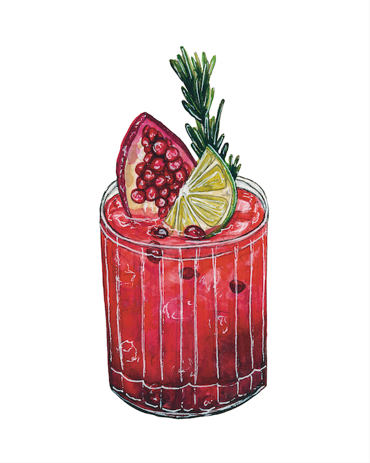 Pomegranate Winter Cocktail Art Print