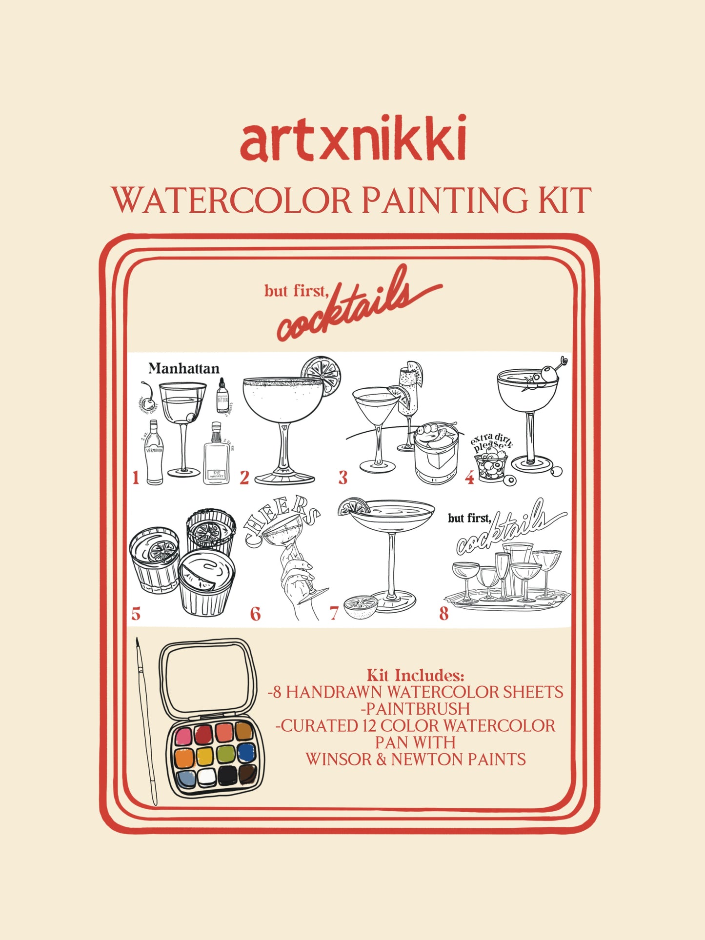 Watercolor Painting Kit: But First, Cocktails