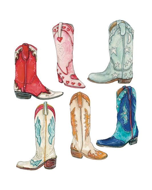 Colorful Cowboy Boots Art Print