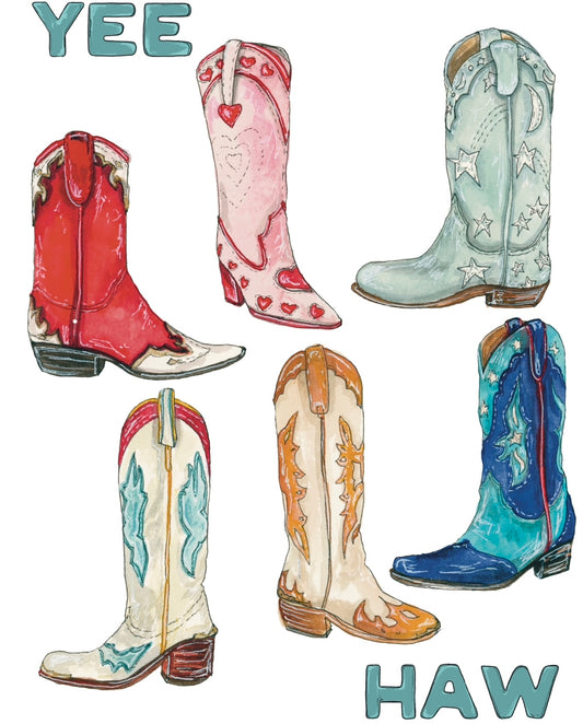 YEE HAW Colorful Cowboy Boots Art Print