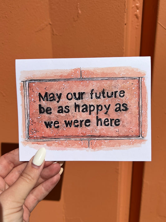 "may your future be as happy as you were here" Westcott famous brick Card + Envelope