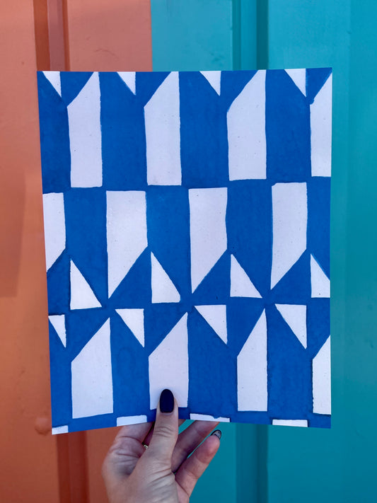 Royal Blue Tile Pattern on Specialty Paper