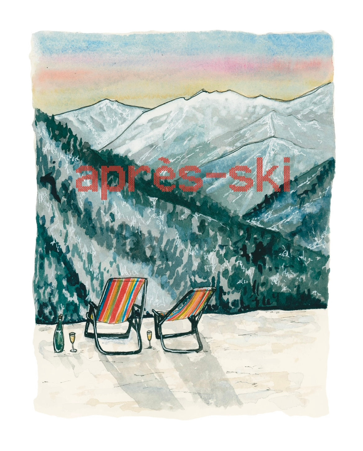 après-ski Mountain and Champagne Art Print