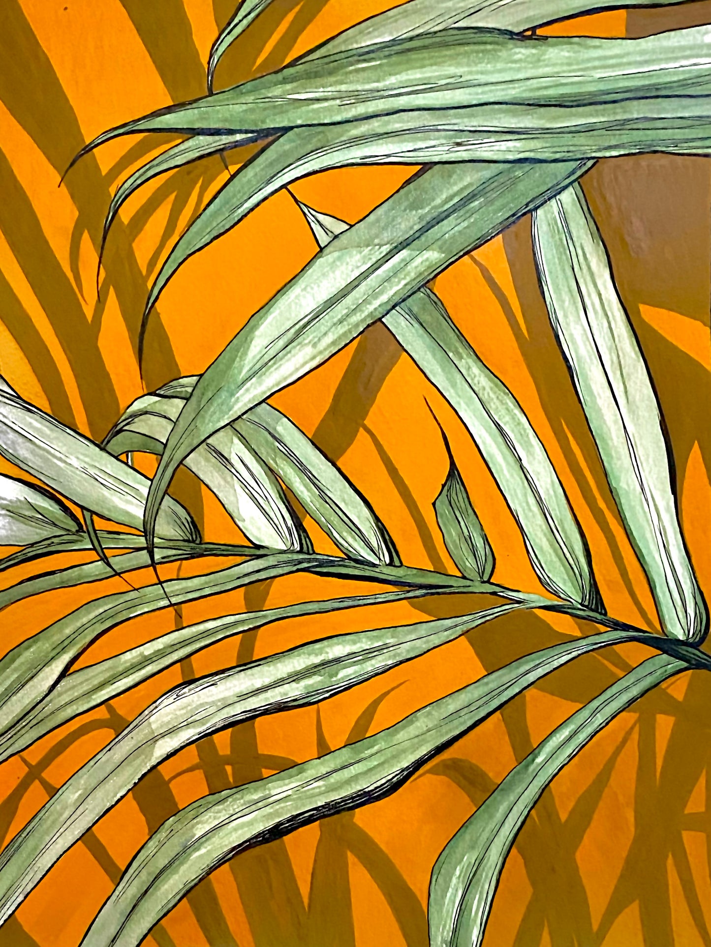 Green and Orange Tropical Leaf Art Print