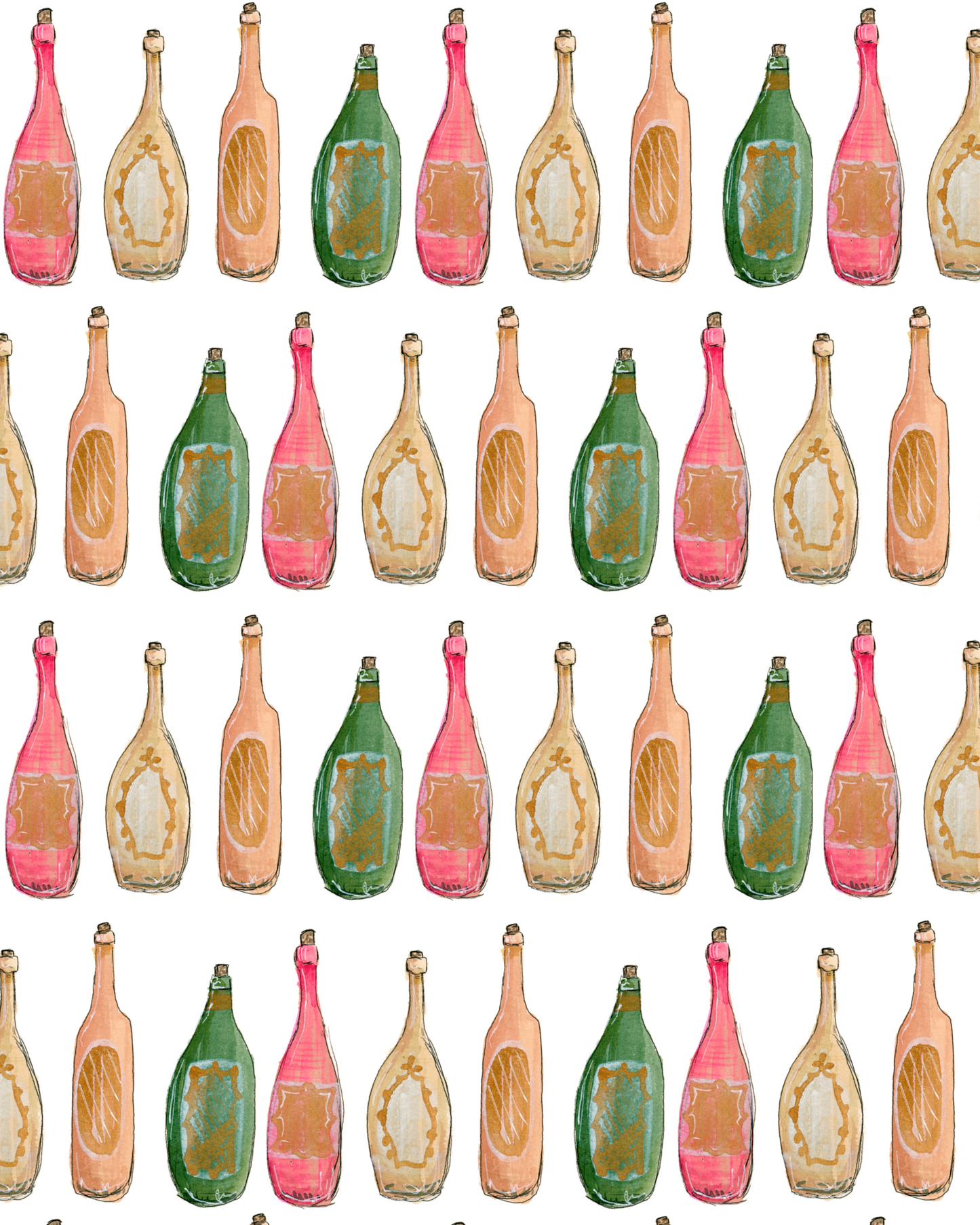 Abstract Wine Bottles Pattern Art Print